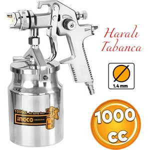 Alttan Depolu Metal Havalı Boya Tabanca 1000 cc Demir Ahşap Pilastik Yüzey Boyama Tabancası