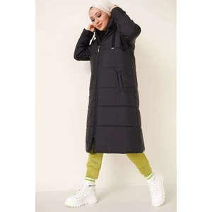 Birru Butik Bigdart T5120 Kapüşonlu Uzun Şişme Mont - Siyah