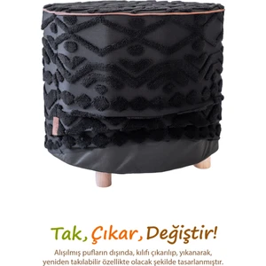 Yıkanabilir Puf Tabure Kılıfı Tak-Çıkar-Değiştir-Yenile Orta Sehpa Kılıfı By Letta Siyah