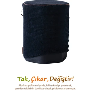 Yıkanabilir Puf Tabure Kılıfı Tak-Çıkar-Değiştir-Yenile Orta Sehpa Kılıfı Kc Teddy Siyah
