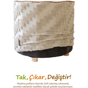 Yıkanabilir Puf Tabure Kılıfı Tak-Çıkar-Değiştir-Yenile Orta Sehpa Kılıfı By Zigzag Natural