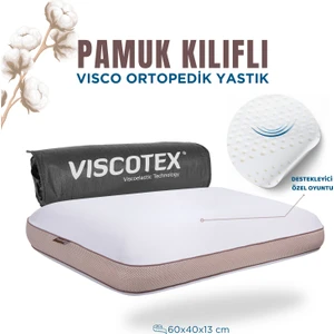Pamuk Kılıflı Medium Visco Ortopedik Yastık, Kahverengi, 60X40X13 cm