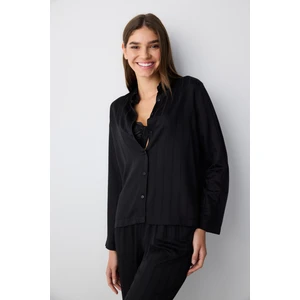 Carrie Dark Siyah Gömlek Pantolon Pijama Takımı