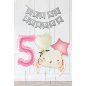Pembe Soft Renkler Iyi Ki Doğdun Banner Pembe Yaş Balon Tavşan Doğum Günü Balon Seti