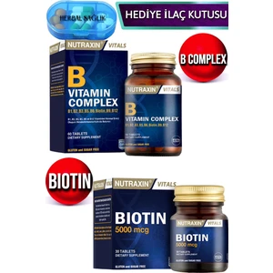 B Complex 60 Vitamin Tablet + Nutraxin Botin 30 Tablet 5000 Mcg + İlaç Kutusu