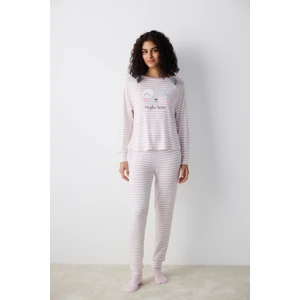 Maybe Later Çizgili Lila Sweatshirt