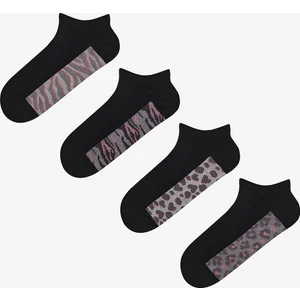 Leopard Mix 4lü Siyah Burun Dikişsiz Patik Çorap