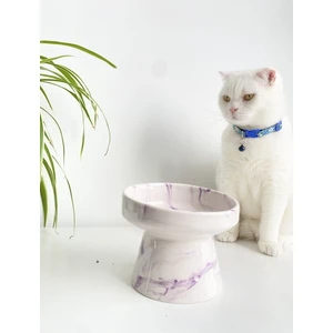 Seramik Kedi ve Köpek Mama Su Kabı (Mor Beyaz-Ebru Desen-M2)