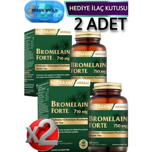 Bromelain Forte 750 Mg Probiyotik - Krom Pikolinat - Yeşil Çay 60 Tablet x 2 Adet + İlaç Kutusu
