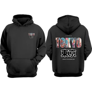 The Wert Unisex Japan Tokyo Land Tasarım Ön Arka Baskılı Normal Kalıp Siyah Sweatshirt