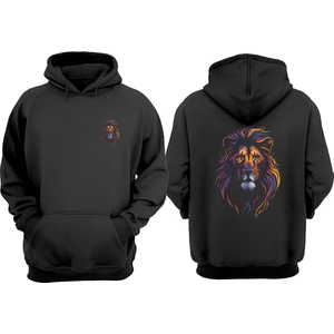 The Wert Unisex Aslan Kral Tasarım Ön Arka Baskılı Normal Kalıp Siyah Sweatshirt