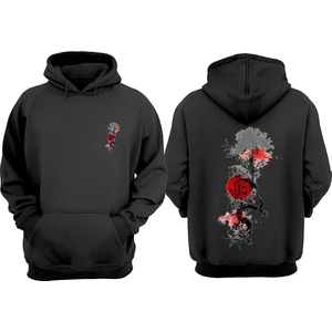 The Wert Unisex Minimalist Japon Agac Red Tasarım Ön Arka Baskılı Normal Kalıp Siyah Sweatshirt