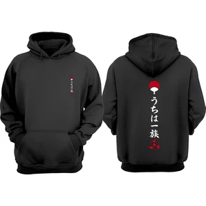 The Wert Unisex Itachi Uchiha Sahringan Tasarım Ön Arka Baskılı Normal Kalıp Siyah Sweatshirt