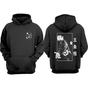 The Wert Unisex Jujutsu Kaisen Gojo Satoru Haykırış Tasarım Ön Arka Baskılı Normal Kalıp Siyah Sweatshirt