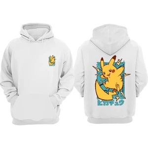The Wert Unisex Anime Pikacu Tasarım Ön Arka Baskılı Normal Kalıp Beyaz Sweatshirt