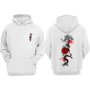 The Wert Unisex Minimalist Japon Agac Red Tasarım Ön Arka Baskılı Normal Kalıp Beyaz Sweatshirt