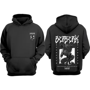 The Wert Unisex Berserk Anime Tasarım Ön Arka Baskılı Normal Kalıp Siyah Sweatshirt