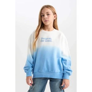 Kız Çocuk Oversize Geniş Kalıp Bisiklet Yaka Degrade Baskılı Sweatshirt D2887A824WN