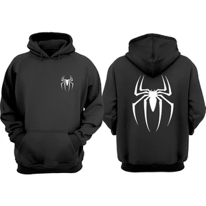 The Wert Unisex Örümcek Spider Çizim Tasarım Ön Arka Baskılı Normal Kalıp Siyah Sweatshirt