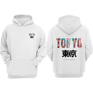 The Wert Unisex Japan Tokyo Land Tasarım Ön Arka Baskılı Normal Kalıp Beyaz Sweatshirt