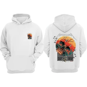 The Wert Unisex Metallıca Sarı Kuru Kafa Tasarım Ön Arka Baskılı Normal Kalıp Beyaz Sweatshirt