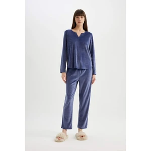 Fall in Love Pijama Takım V Yaka Velur Uzun Kollu Üst Beli Lastikli Alt A3356AX24AU