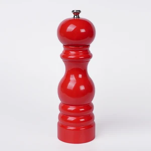 Kırmızı Ahşap Tuz ve Karabiber El Değirmeni Öğütücü Grinder 18 Cm