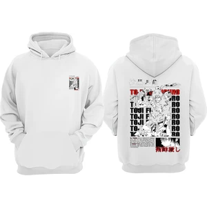 The Wert Unisex Anime Karakter Toji Jujutsu Kaisen Tasarım Ön Arka Baskılı Normal Kalıp Beyaz Sweatshirt