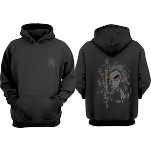 The Wert Unisex Kyojuro Rengoku Tasarım Ön Arka Baskılı Normal Kalıp Siyah Sweatshirt