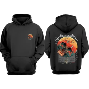 The Wert Unisex Metallıca Sarı Kuru Kafa Tasarım Ön Arka Baskılı Normal Kalıp Siyah Sweatshirt