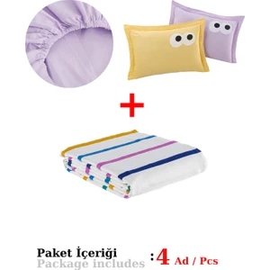 Eponj Home Baskılı Pike Takımı Çift Kişilik Funny Sarı-Lila