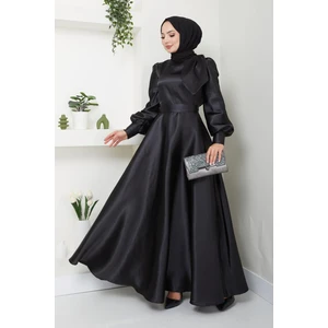 Ayşe Melek Tasarım Kadın Giyim Abiye Moda Saten Fiyonklu Uzun Tesettür Abiye Elbise 2745