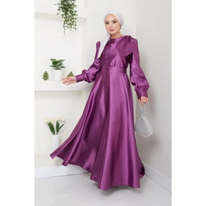 Ayşe Melek Tasarım Kadın Giyim Abiye Moda Saten Fiyonklu Uzun Tesettür Abiye Elbise 2745