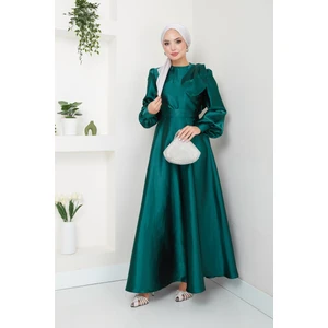 Ayşe Melek Tasarım Kadın Giyim Abiye Moda Saten Fiyonklu Uzun Tesettür Abiye Elbise 2745