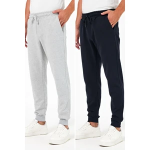 Kalın Siyah-Antrasit Erkek 2'li Eşofman Altı Jogger Arka Cepli Paça Lastikli Regular Fit Şardonsuz