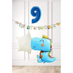 Mavi Dinazor Tema Doğum Günü Balon Süsleme Seti Bannerlı Mavi Yaş Balonlu Dinozor Balon Paketi