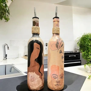 Mes Reves Design Soyut Kadın ve Bohem Desenli Özel Tasarım Yağdanlık-Sirkelik Sosluk Seti- Ev ve Mutfak Dekoru