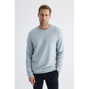 Erkek Basic Bisiklet Yaka Rahat Kalıp Düz Sweatshirt Mavi