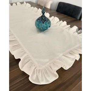 Naturel Fırfırlı Runner Örtü 40x80 Ham Keten Vintage Bej