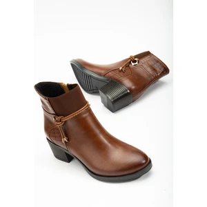 Dilimler Ayakkabı Kadın Topuklu Bot Günlük Taba Boğaz Elastik Kalın Topuklu