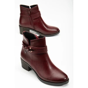 Dilimler Ayakkabı Kadın Topuklu Bot Günlük Bordo Biyeli Kalın Topuklu