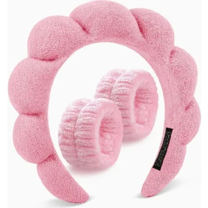 Trendy Chic Pembe Renk Spa Saç Bandı Havlu Taç ve Bileklik