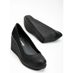 Kadın Dolgu Topuklu Ayakkabı Siyah Yüzüdüz Cilt