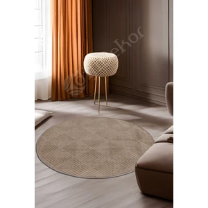 Halı  Kahverengi Pramit Desenli Saçaksız Yuvarlak Yolluk Kilim Salon Halısı Modelleri