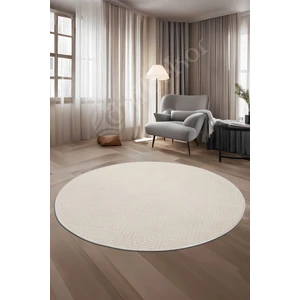 Halı  Krem Pramit Desenli Saçaksız Yuvarlak Kesme Yolluk Kilim Salon Halısı Modelleri