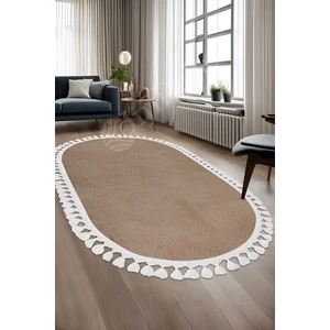 Halı Cool Kahverengi Sahra Desenli Saçaklı Oval Kesme Yolluk Kilim Salon Halısı Modelleri