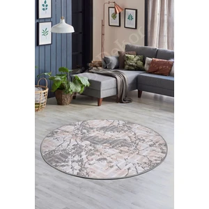 Diji Dekor Halı Gri3  Karo Yıkanabilir Yuvarlak Kesme Ince Yolluk Kilim Salon Halısı Modelleri