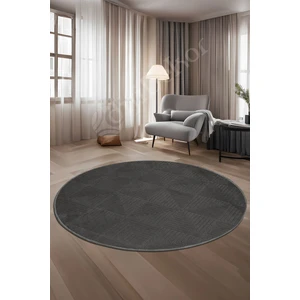 Halı  Antrasit Pramit Desenli Saçaksız Yuvarlak Yolluk Kilim Salon Halısı Modelleri