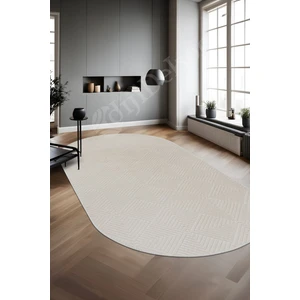 Halı  Krem Pramit Desenli Kaymaz Yıkanabilir Oval Yolluk Kilim Salon Halısı Modelleri