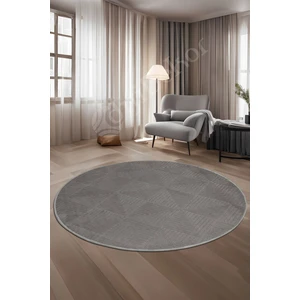 Halı  Gri Pramit Desenli Saçaksız Yuvarlak Kesme Yolluk Kilim Salon Halısı Modelleri